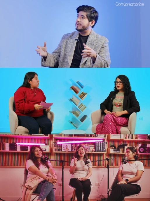 Cámara de Pollera grabando una sesión en el estudio, con iluminación de producción